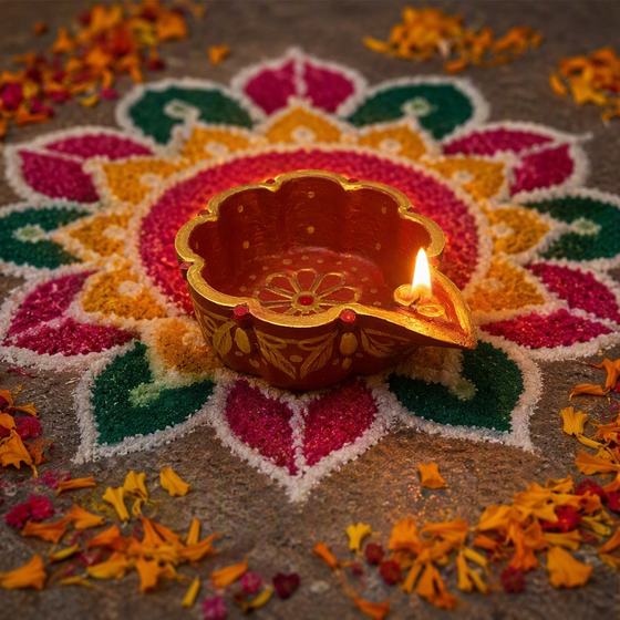 Diya rangoli ke beech