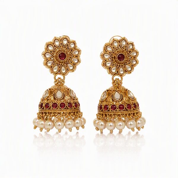 Earrings on a white studio background